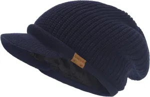 Winter Beanie with Visor - Stylish Knit Hat with Bill - Thick Brimmed Beanies with Fleece Lining Men and Women