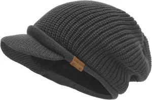 Winter Beanie with Visor - Stylish Knit Hat with Bill - Thick Brimmed Beanies with Fleece Lining Men and Women
