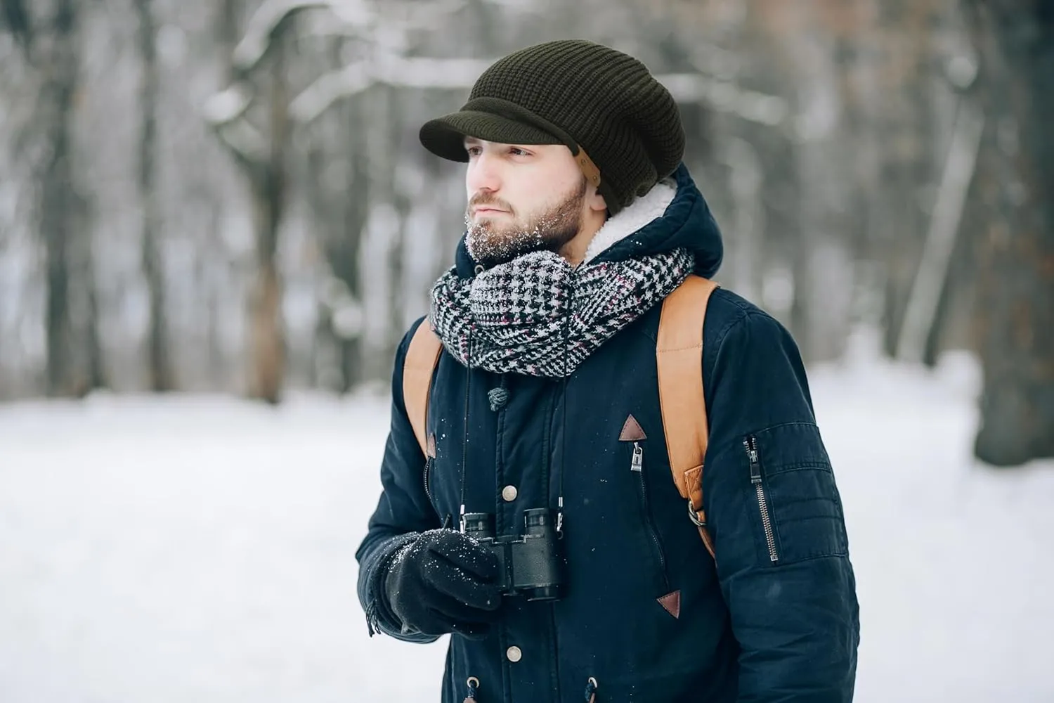 Winter Beanie with Visor - Stylish Knit Hat with Bill - Thick Brimmed Beanies with Fleece Lining Men and Women