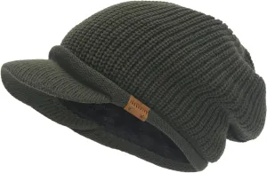 Winter Beanie with Visor - Stylish Knit Hat with Bill - Thick Brimmed Beanies with Fleece Lining Men and Women