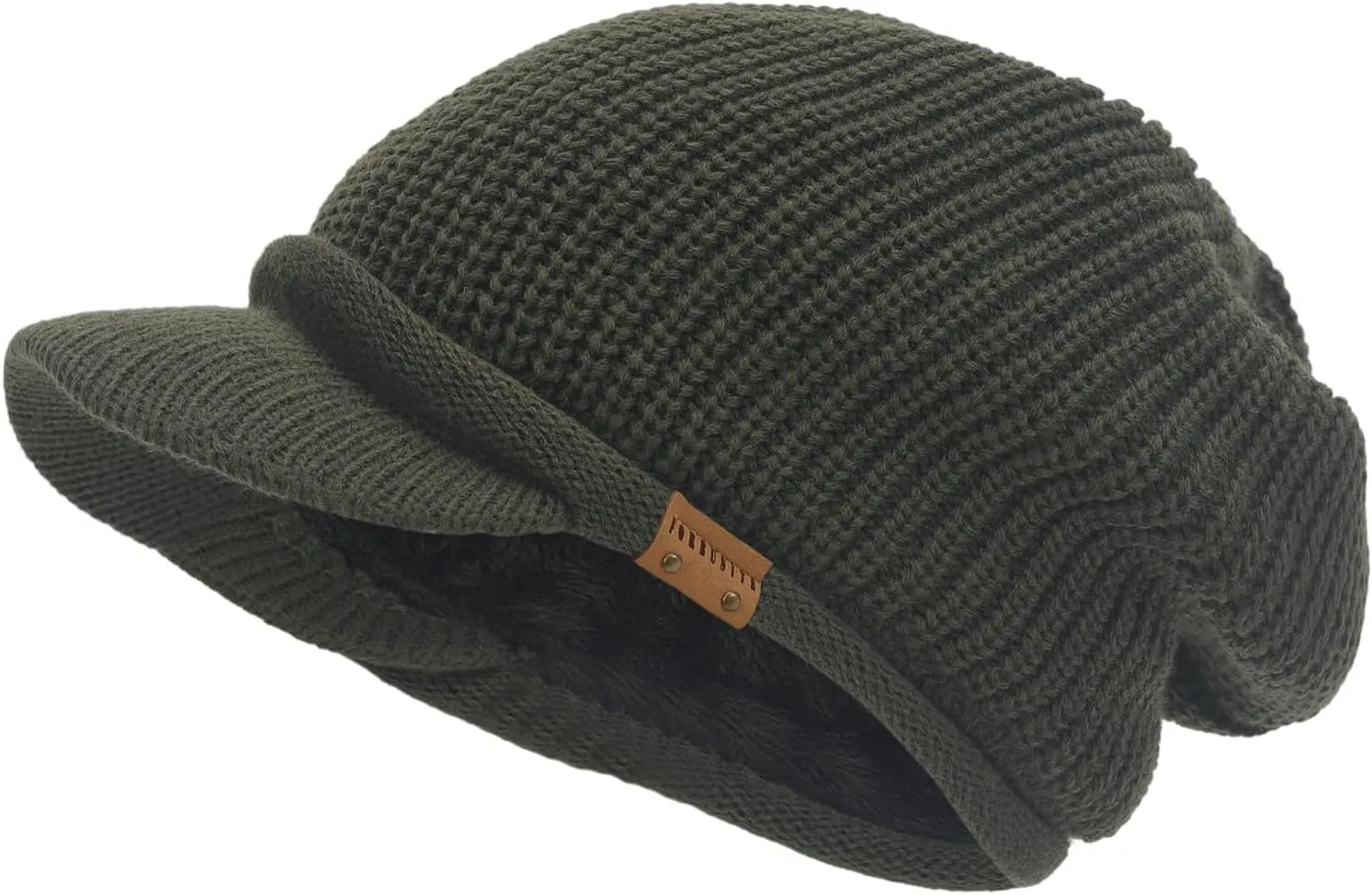 Winter Beanie with Visor - Stylish Knit Hat with Bill - Thick Brimmed Beanies with Fleece Lining Men and Women