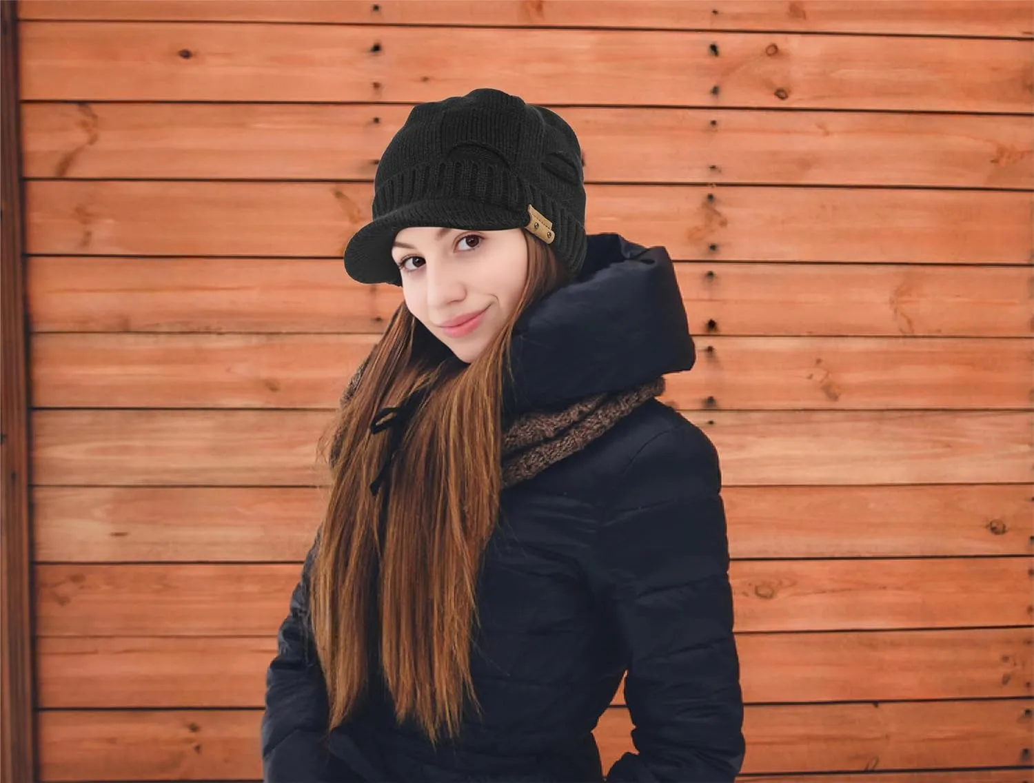 Winter Beanie with Visor - Stylish Knit Hat with Bill - Thick Brimmed Beanies with Fleece Lining Men and Women