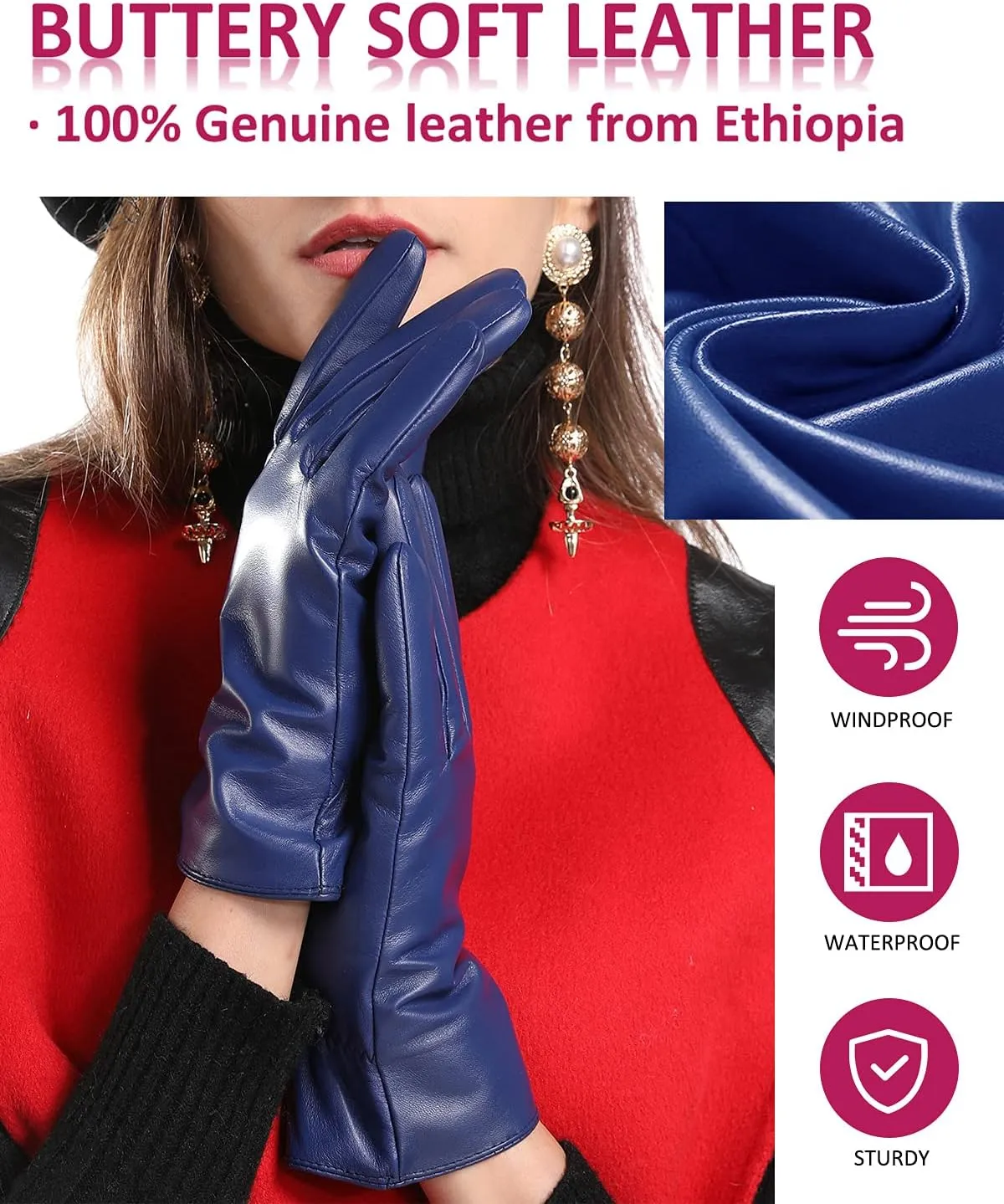 Winter Leather Gloves for Women, Cashmere Lined Touchscreen Gloves for Texting, Premium Soft Sheepskin Warm Glove