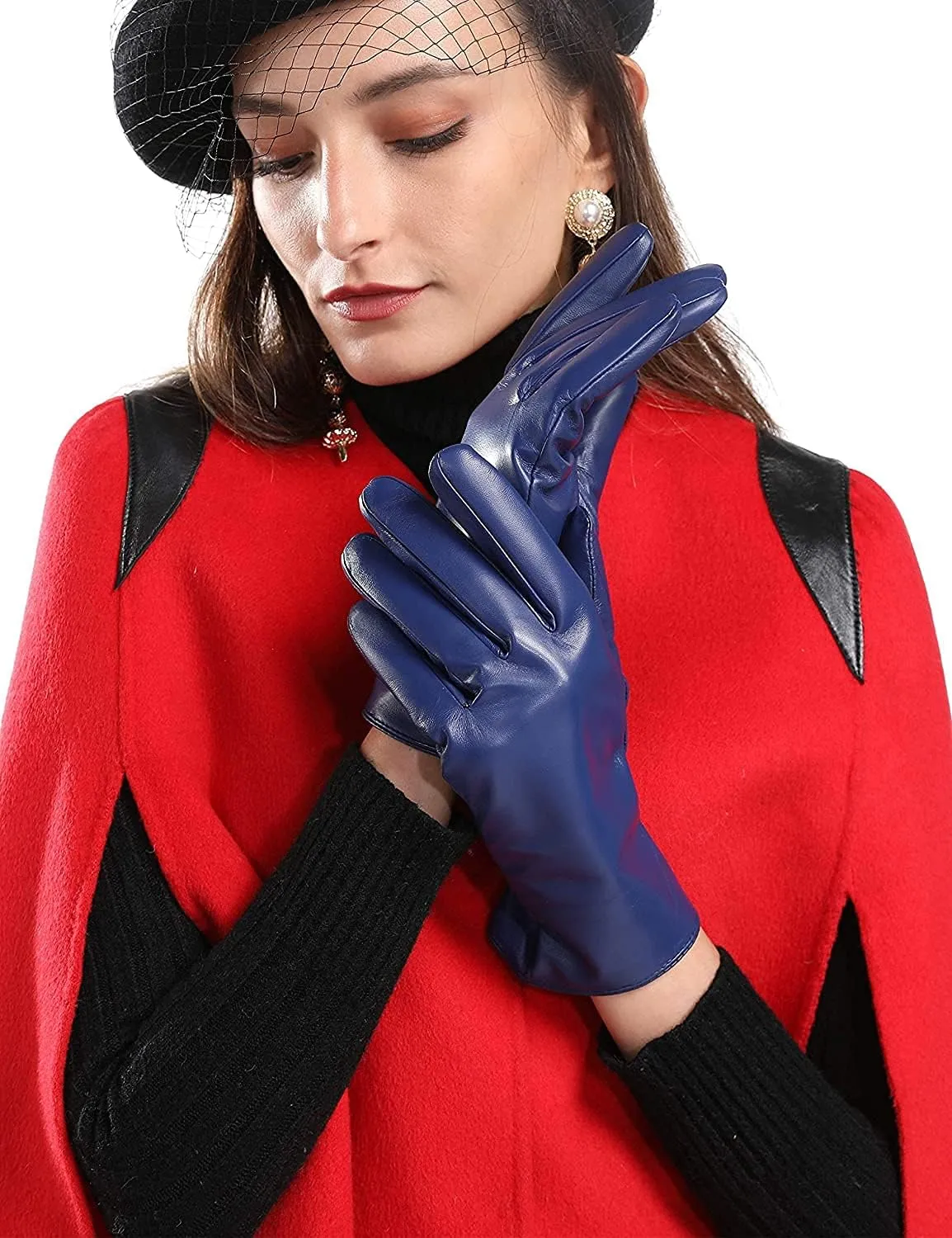 Winter Leather Gloves for Women, Cashmere Lined Touchscreen Gloves for Texting, Premium Soft Sheepskin Warm Glove
