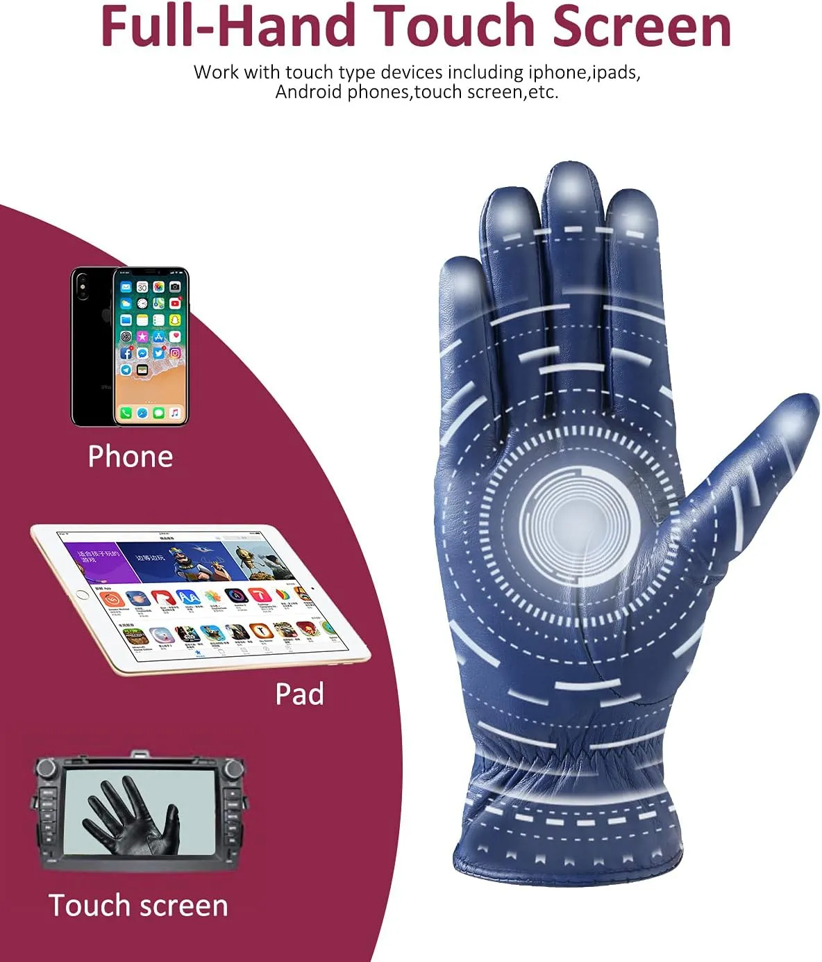 Winter Leather Gloves for Women, Cashmere Lined Touchscreen Gloves for Texting, Premium Soft Sheepskin Warm Glove
