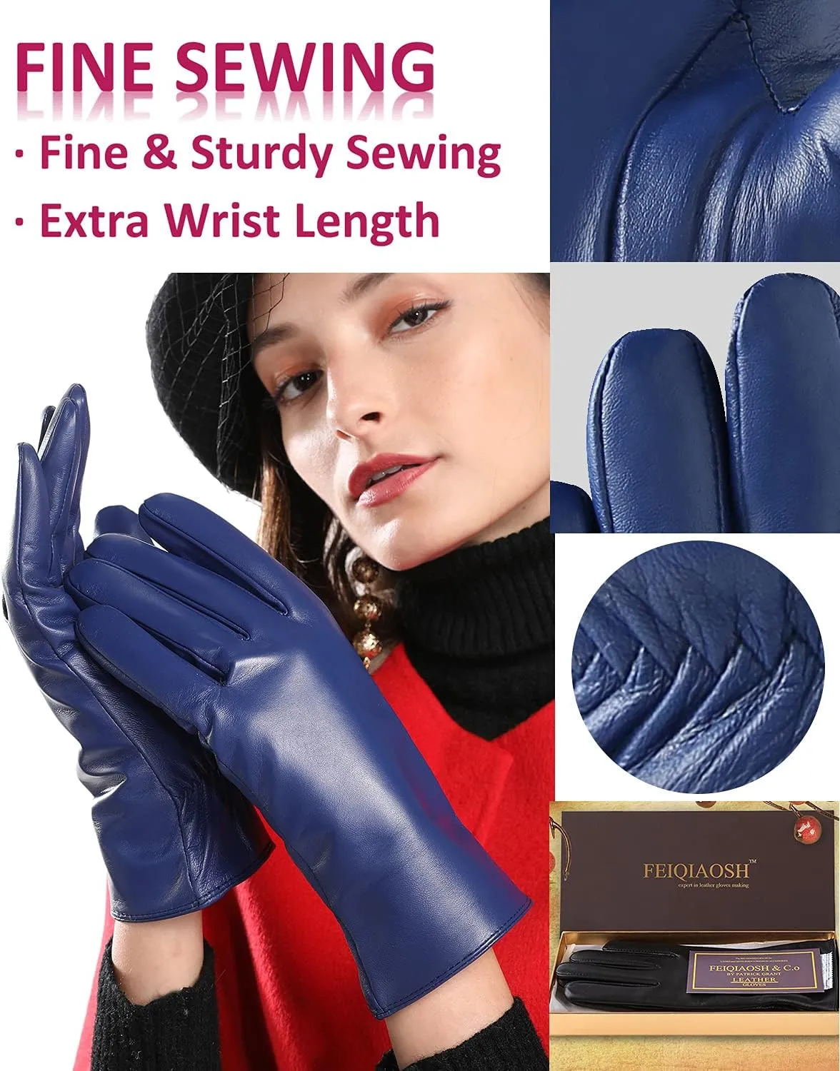 Winter Leather Gloves for Women, Cashmere Lined Touchscreen Gloves for Texting, Premium Soft Sheepskin Warm Glove