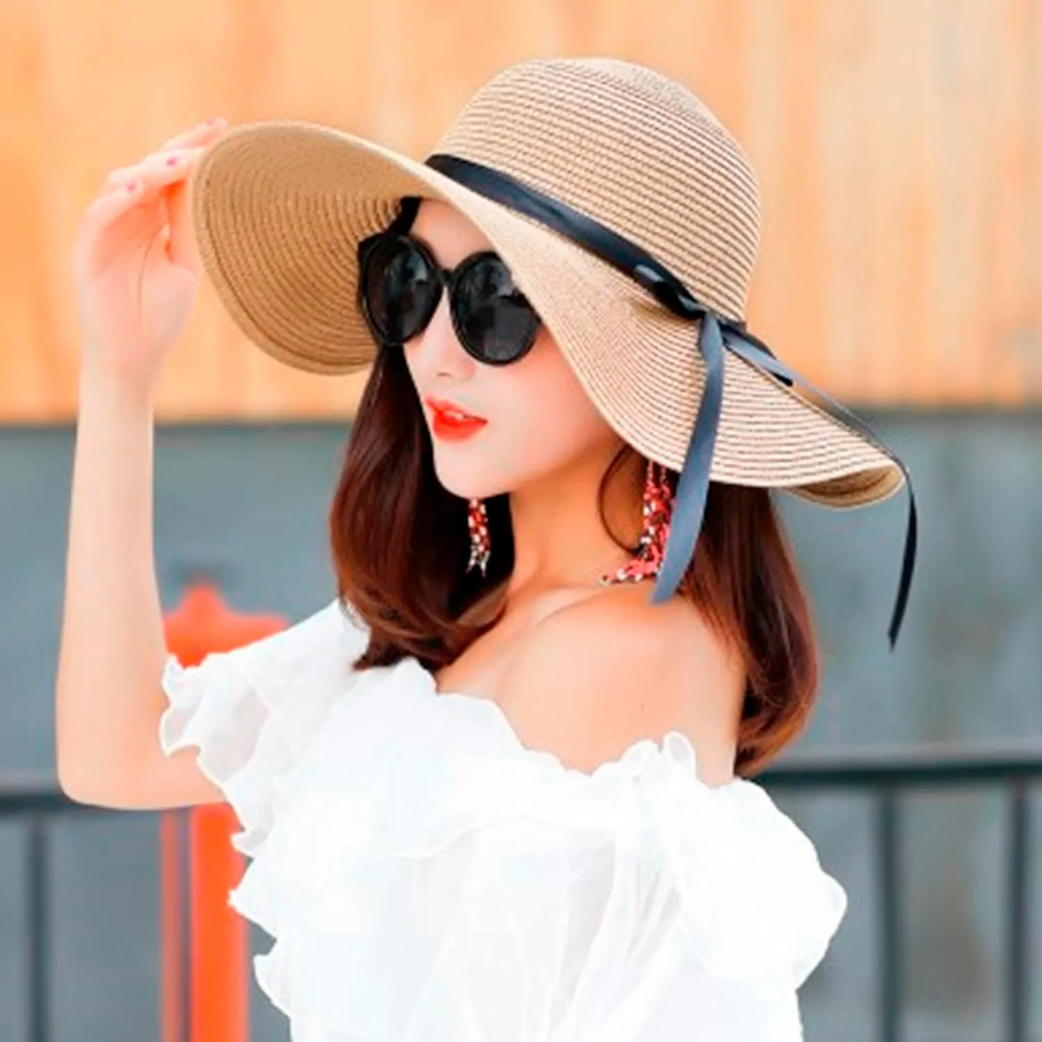 Women Big Brim Straw Hat Sun Floppy Wide Brim Hats Bowknot Folding Beach Cap Running Cap Women