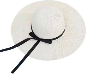 Women Big Brim Straw Hat Sun Floppy Wide Brim Hats Bowknot Folding Beach Cap Running Cap Women