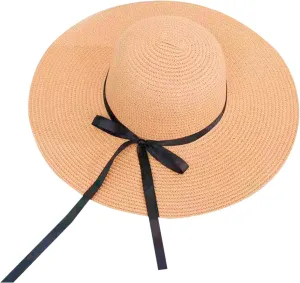 Women Big Brim Straw Hat Sun Floppy Wide Brim Hats Bowknot Folding Beach Cap Running Cap Women
