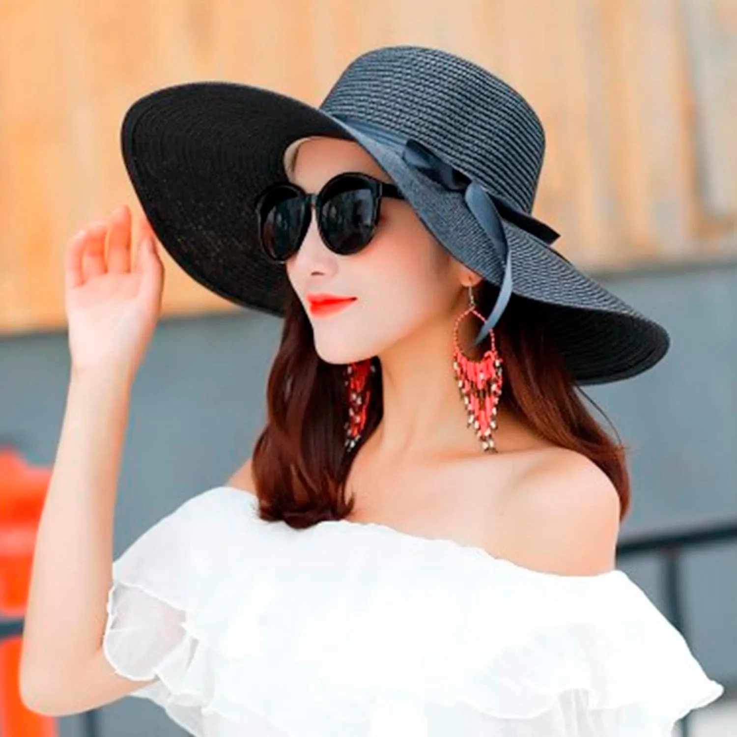 Women Big Brim Straw Hat Sun Floppy Wide Brim Hats Bowknot Folding Beach Cap Running Cap Women