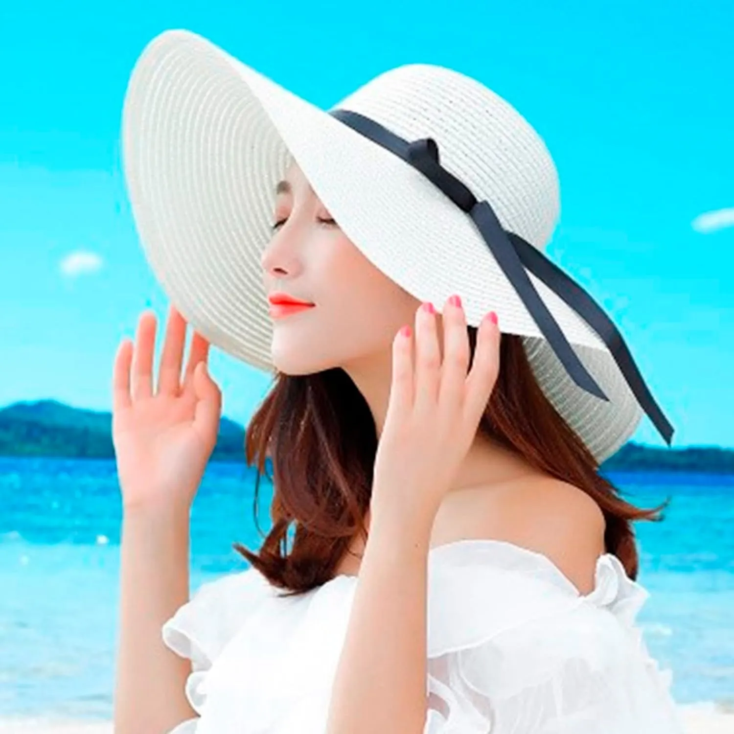 Women Big Brim Straw Hat Sun Floppy Wide Brim Hats Bowknot Folding Beach Cap Running Cap Women