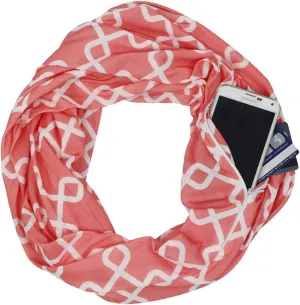 Women Chain Link Pattern Infinity Scarf Wrap Scarf with White Zipper Pocket, Infinity Scarves