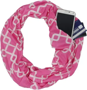 Women Chain Link Pattern Infinity Scarf Wrap Scarf with White Zipper Pocket, Infinity Scarves