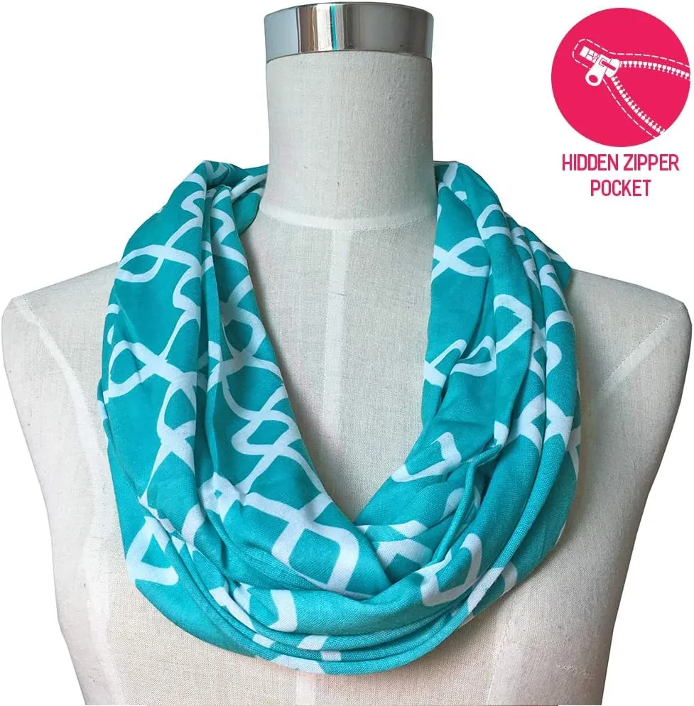 Women Chain Link Pattern Infinity Scarf Wrap Scarf with White Zipper Pocket, Infinity Scarves