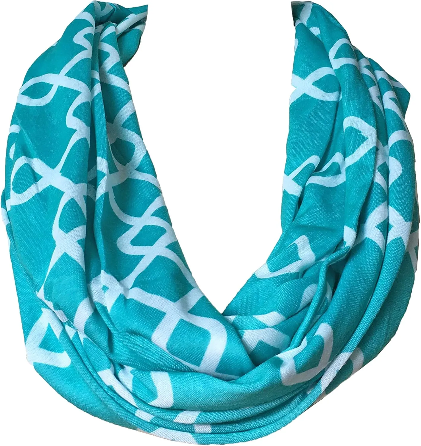 Women Chain Link Pattern Infinity Scarf Wrap Scarf with White Zipper Pocket, Infinity Scarves