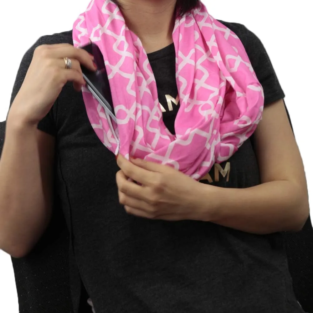 Women Chain Link Pattern Infinity Scarf Wrap Scarf with White Zipper Pocket, Infinity Scarves