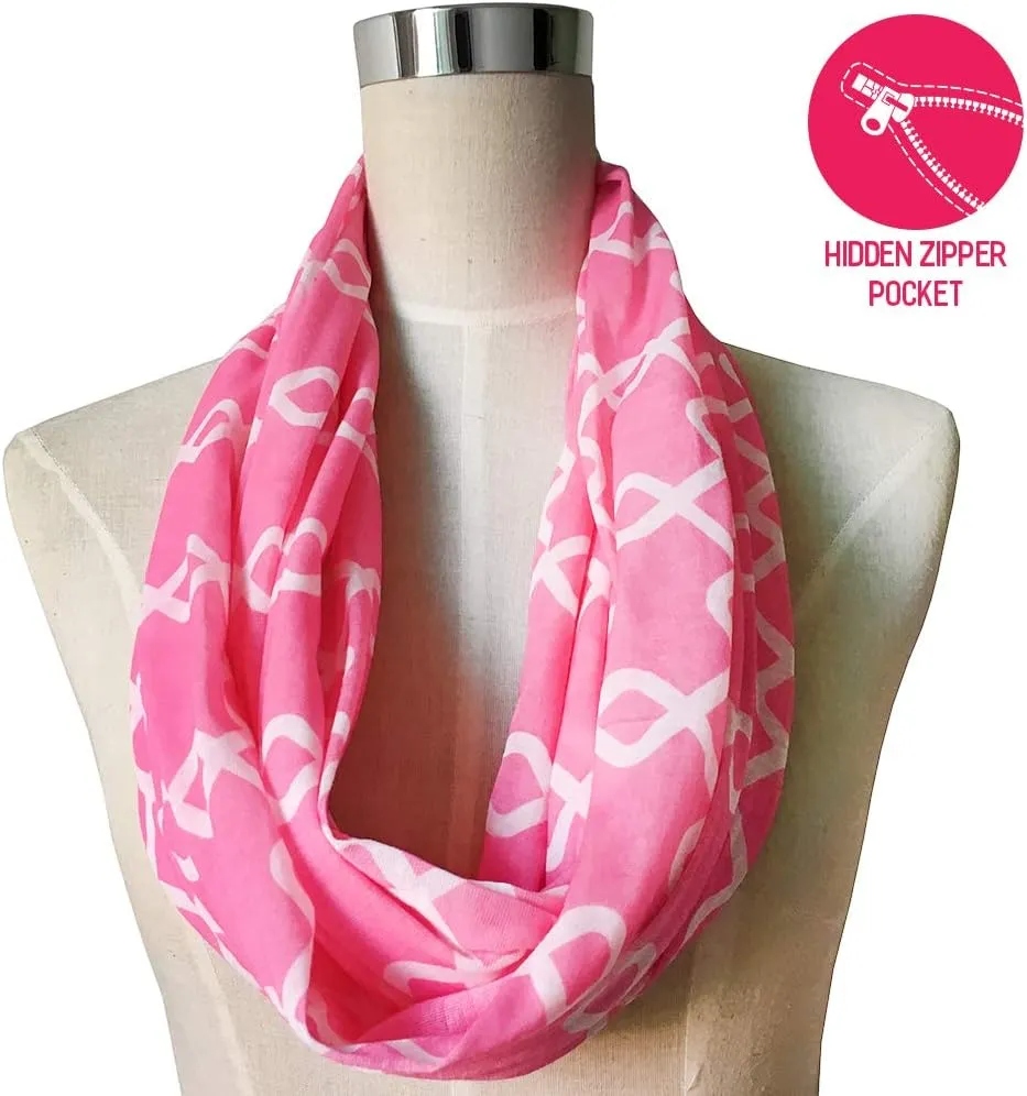 Women Chain Link Pattern Infinity Scarf Wrap Scarf with White Zipper Pocket, Infinity Scarves