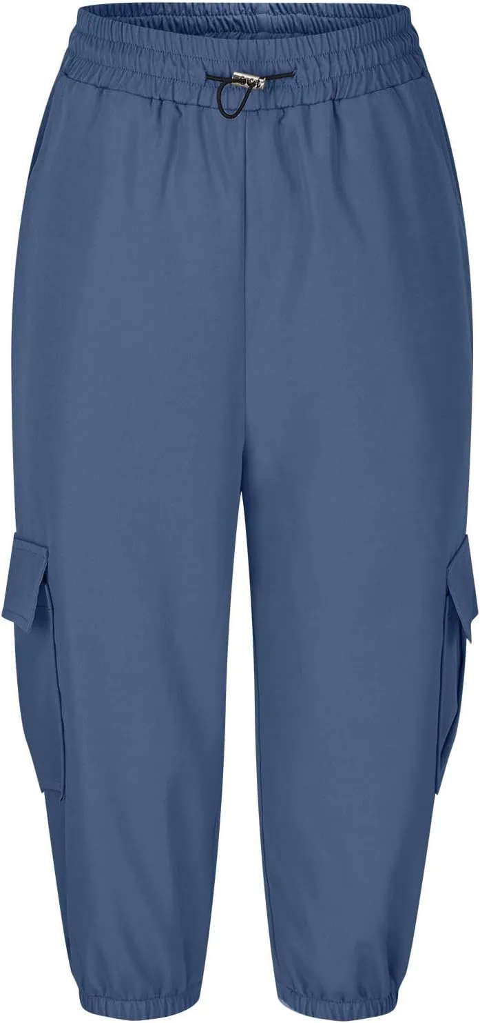 Women Cinch Bottom Cargo Shorts High Waisted Bermuda Shorts Summer Casual Baggy Twill Knee-Length Pants with Pockets