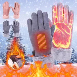 Women Winter Suede Gloves, Heated Ski Gloves with Fur Cuffs, Electric Gloves 3 Speeds Temperature Control, Touchscreen Gloves Warm Fleece Lined Gloves, Velvet Skidproof Climbing Winter Glove