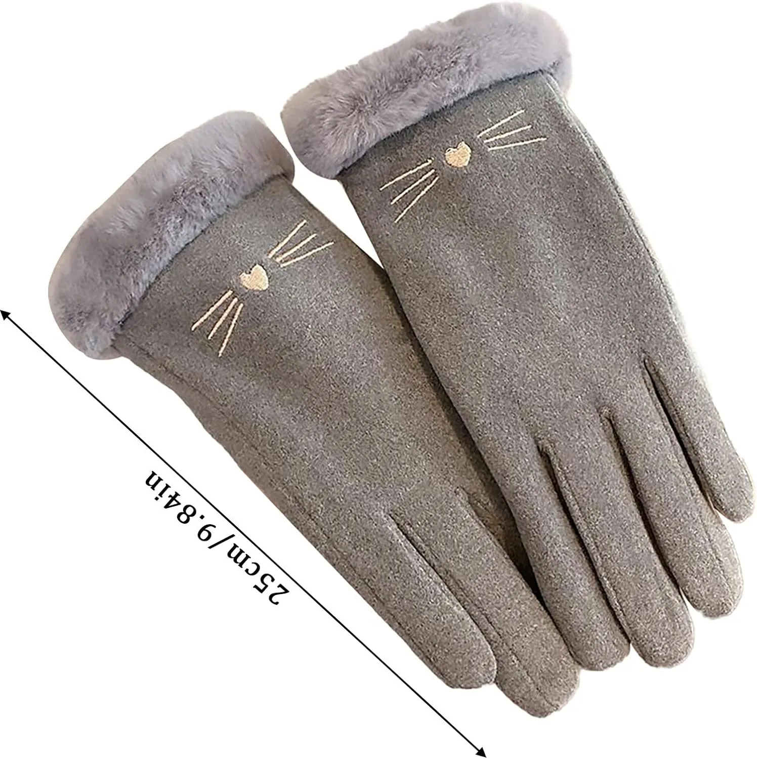 Women Winter Warm Knitted Gloves Imitation Gloves with Fur Cuff for Cold Weather Driving Outside Suede Gloves (Pink, One Size)