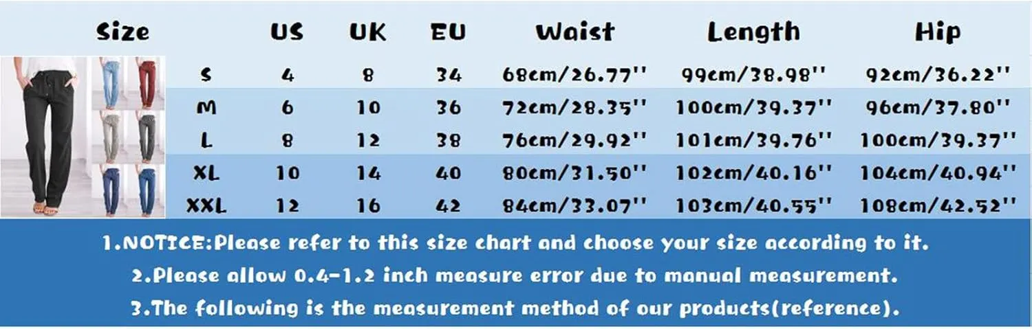 Women's Casual Cotton Linen Pants Lightweight Summer Relax Fit Elastic Waist Straight Leg Comfy Solid Trouser with Pockets