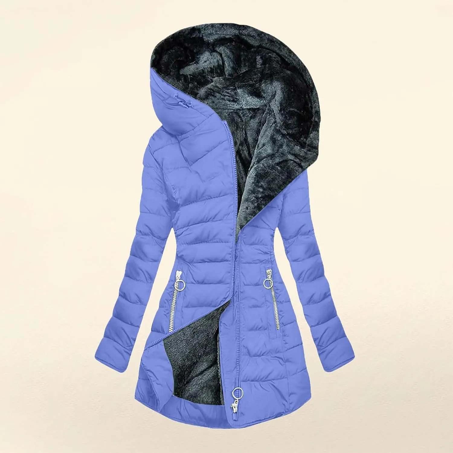 Women's Down Jackets Thicken Fleece Lined Parkas Winter Coat Hooded Versatile Fashion Trendy Outerwear with Pockets