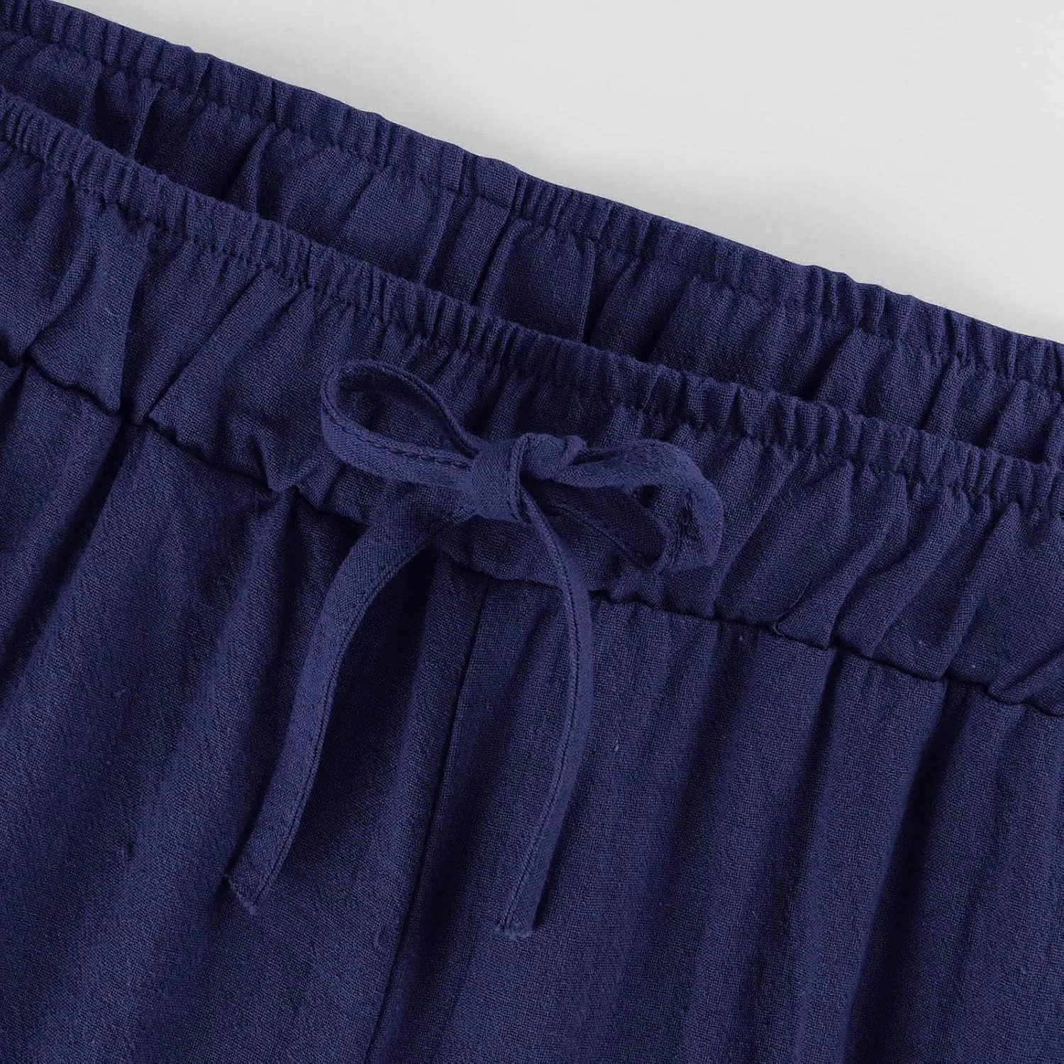 Womens Linen Pants Casual Lightweight Drawstring Elastic Waist Pants Summer Loose Straight Leg Trousers