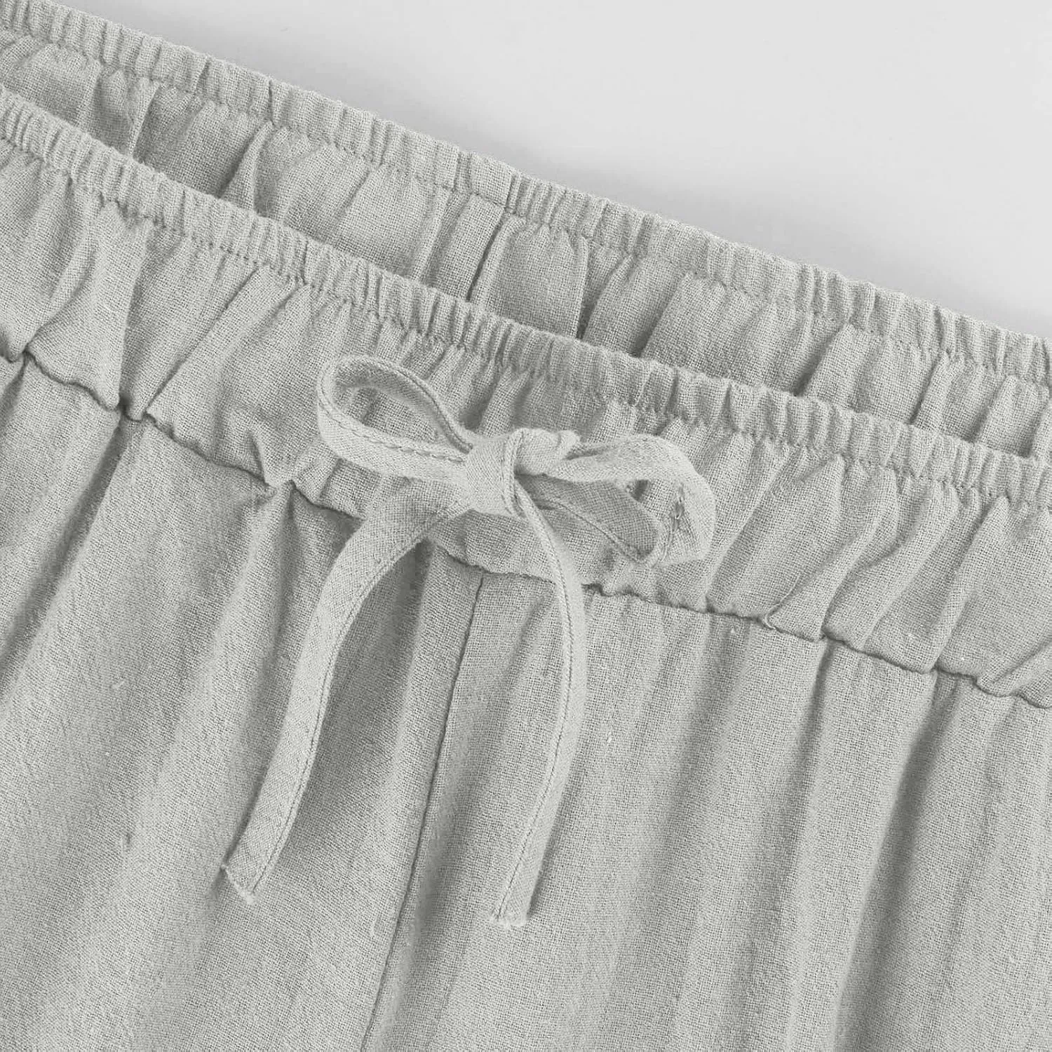 Womens Linen Pants Casual Lightweight Drawstring Elastic Waist Pants Summer Loose Straight Leg Trousers