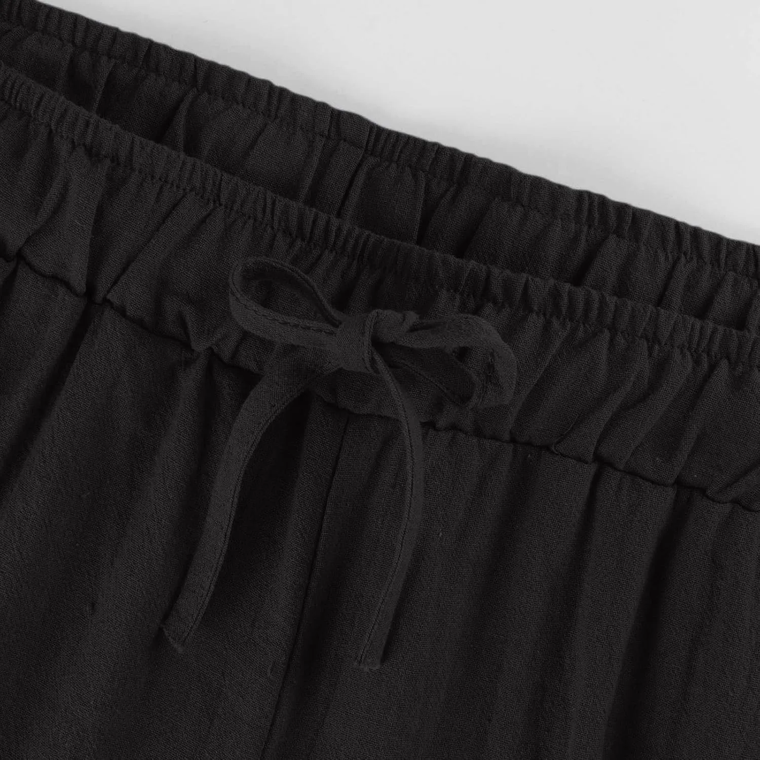 Womens Linen Pants Casual Lightweight Drawstring Elastic Waist Pants Summer Loose Straight Leg Trousers