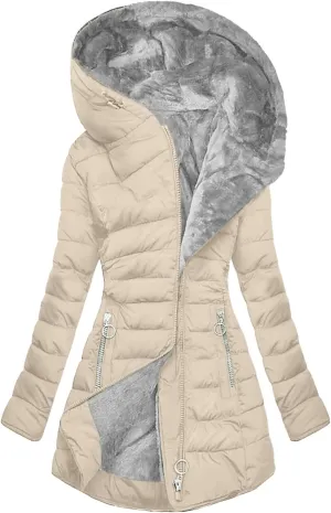 Women's Puffer Jacket Zip Up Coats with Pockets Winter Warm Hooded Outerwear Plain Long Down Jackets Comfy Parkas