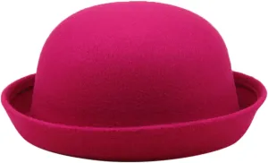Womens Pure Cloche Hats Roll-up Brim Fedora Porkpie Hats Bowtie Bowler Hat for Men and Women