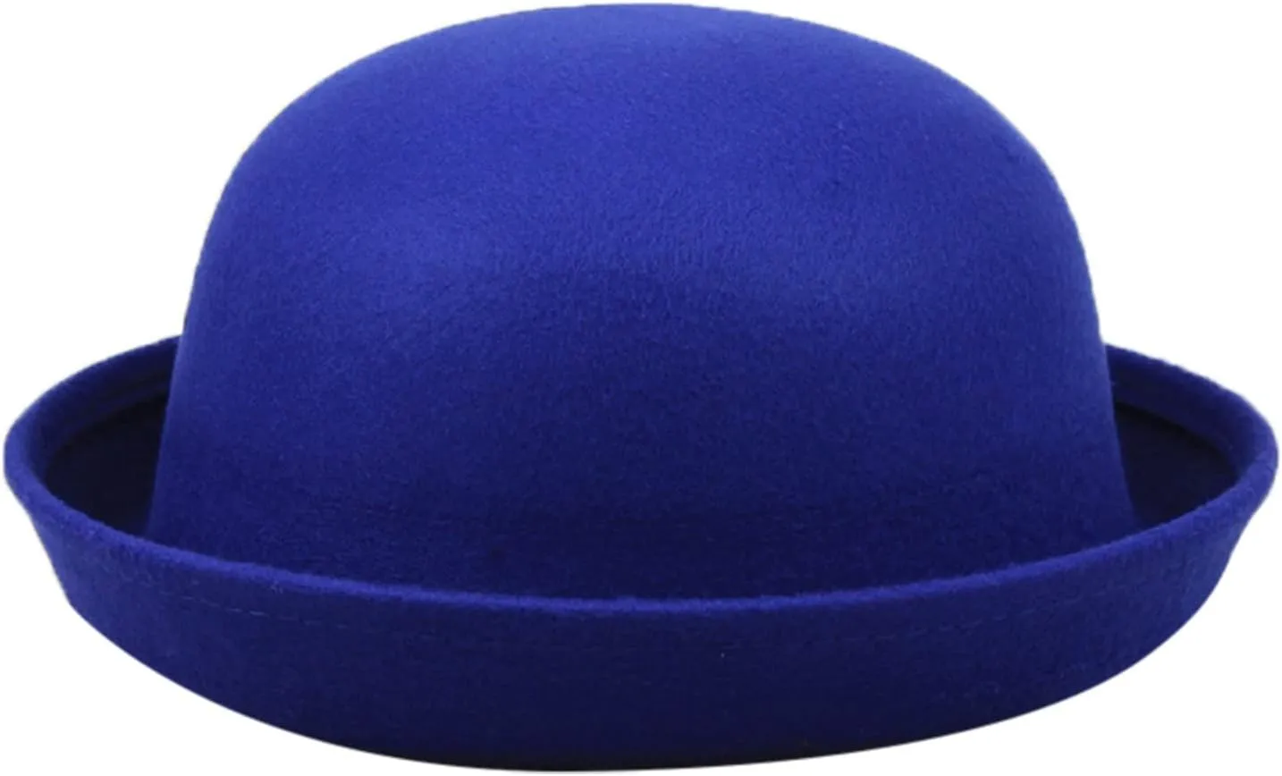 Womens Pure Cloche Hats Roll-up Brim Fedora Porkpie Hats Bowtie Bowler Hat for Men and Women