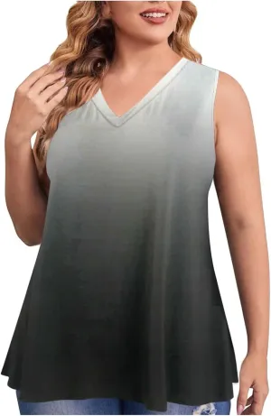 Womens Tank Tops Oversized Ombre Summer Sleeveless Fashion Crew Neck T-Shirt Casual Loose Plus Size Y2K Blouses