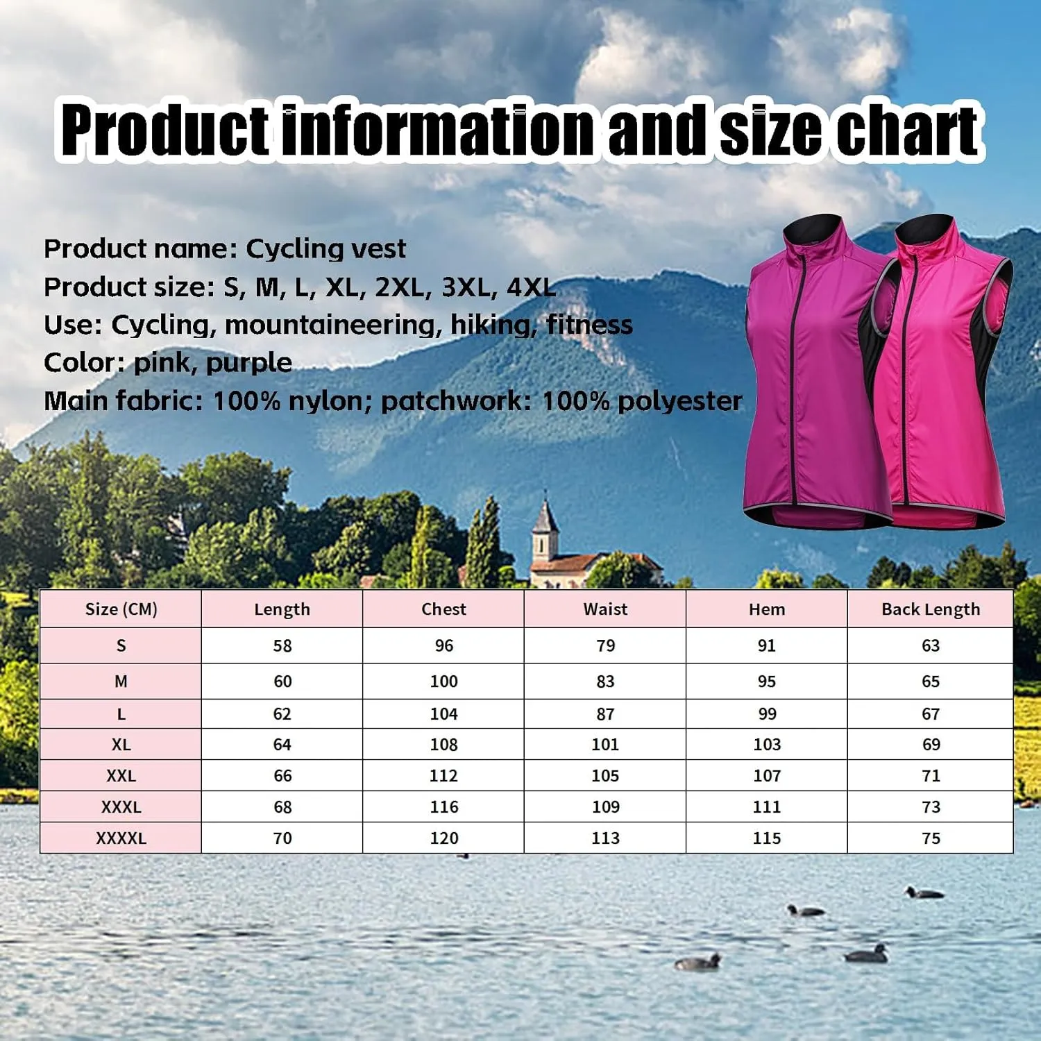 Women's Waterproof Cycling Vest, Lightweight Breathable Packable Cycling Vest,Pack Of Sun Protection Gloves
