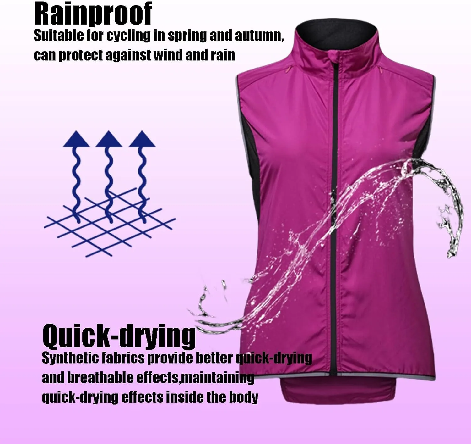 Women's Waterproof Cycling Vest, Lightweight Breathable Packable Cycling Vest,Pack Of Sun Protection Gloves