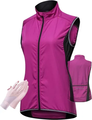 Women's Waterproof Cycling Vest, Lightweight Breathable Packable Cycling Vest,Pack Of Sun Protection Gloves
