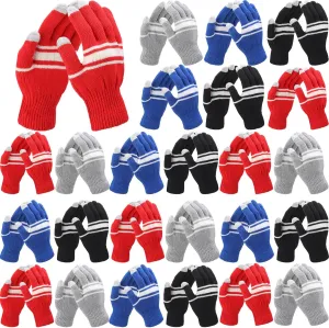 Xtinmee 24 Pairs Winter Gloves for Men Women Knit Stretchy Warm Gloves Touchscreen Thermal Striped Gloves for Cold Weather Running Driving Cycling Working Texting Hiking, 4 Colors