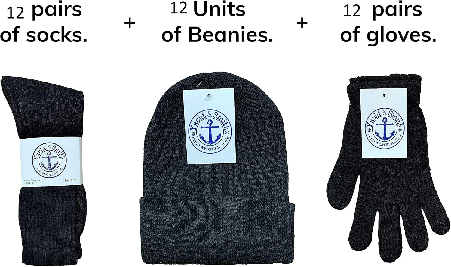 Yacht & Smith Wholesale Beanie and Glove Winter Bulk Kit, Kids Adults Bulk Sets, Homeless Donation Shelters