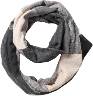 YEKEYI Women Plaid Infinity Scarf With Zipper Pocket Scarves Pockets-Secret Travel Scarfs for Girls Ladies