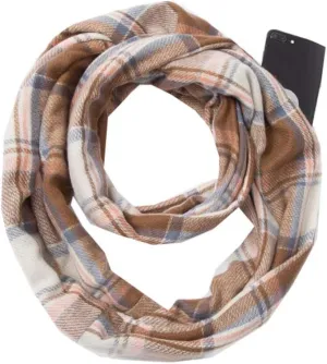 YEKEYI Women Plaid Infinity Scarf With Zipper Pocket Scarves Pockets-Secret Travel Scarfs for Girls Ladies