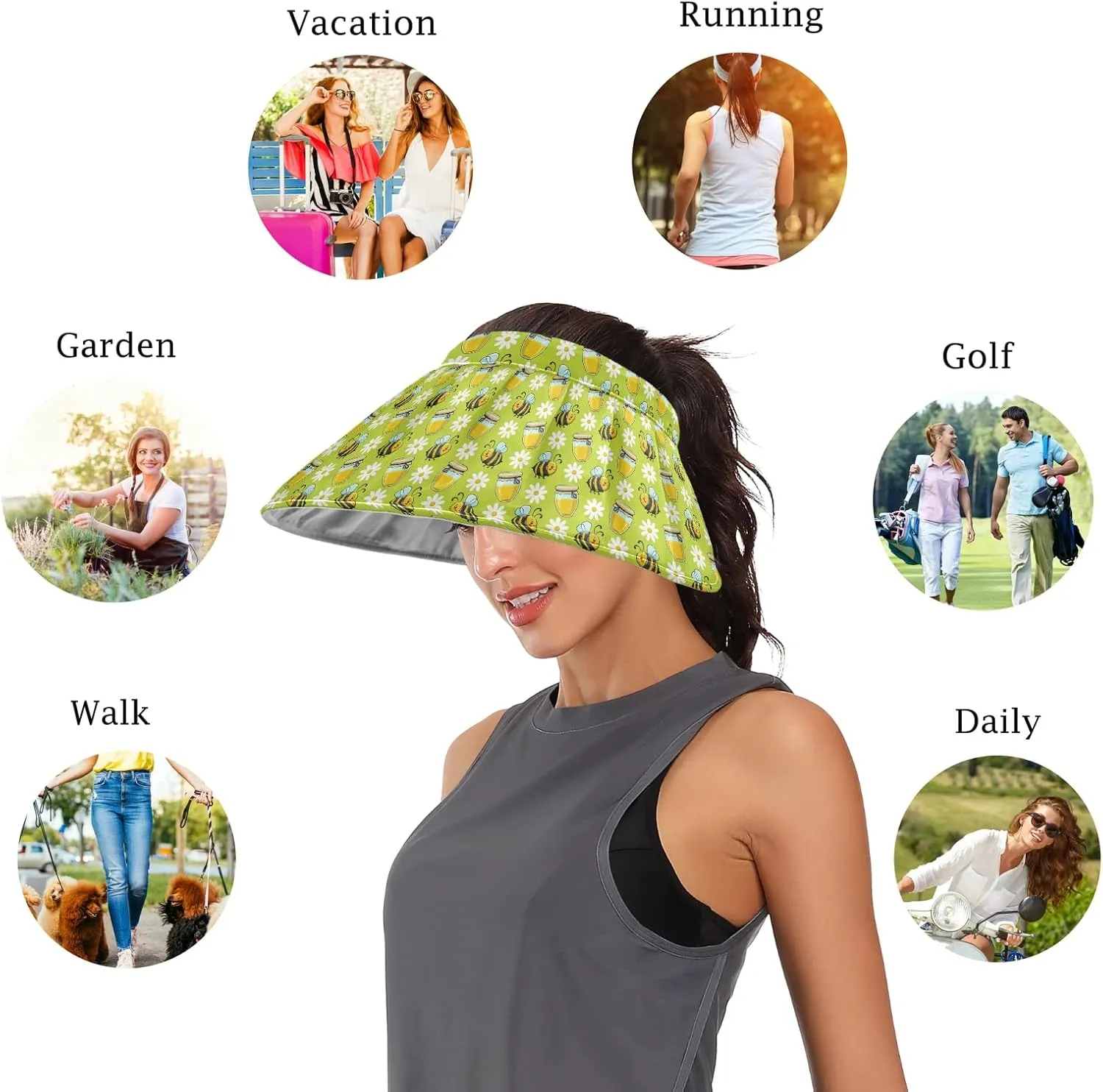 ZZXXB Tiger Floral Print Women Sun Visor Hat Wide Brim Hats Foldable Summer UV Protection Ponytail Visors for Beach