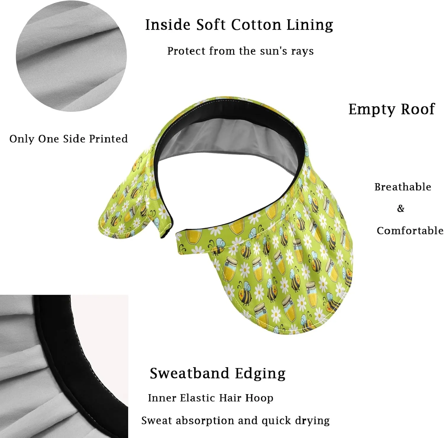 ZZXXB Tiger Floral Print Women Sun Visor Hat Wide Brim Hats Foldable Summer UV Protection Ponytail Visors for Beach