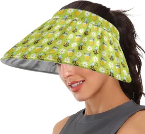 ZZXXB Tiger Floral Print Women Sun Visor Hat Wide Brim Hats Foldable Summer UV Protection Ponytail Visors for Beach